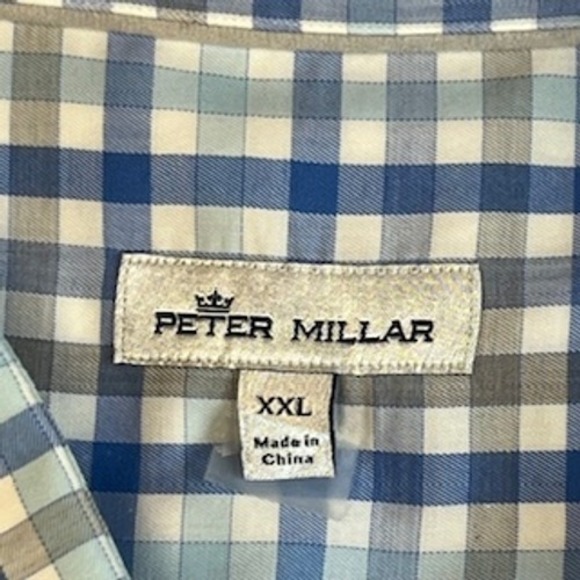 Peter Millar Mens XXL Blue White Plaid Long Sleeve Button Down Shirt RN100308 - Picture 3 of 6